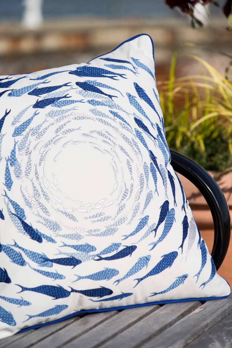 Azure Fish School Indoor/Outdoor Accent Throw Pillow 20" x 20", Alternate, color, Blue