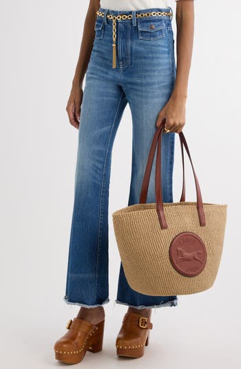 Chloe Horse Medalラージバスケット Chloé Large Horse Medal Basket In Natural Fibers in Sepia