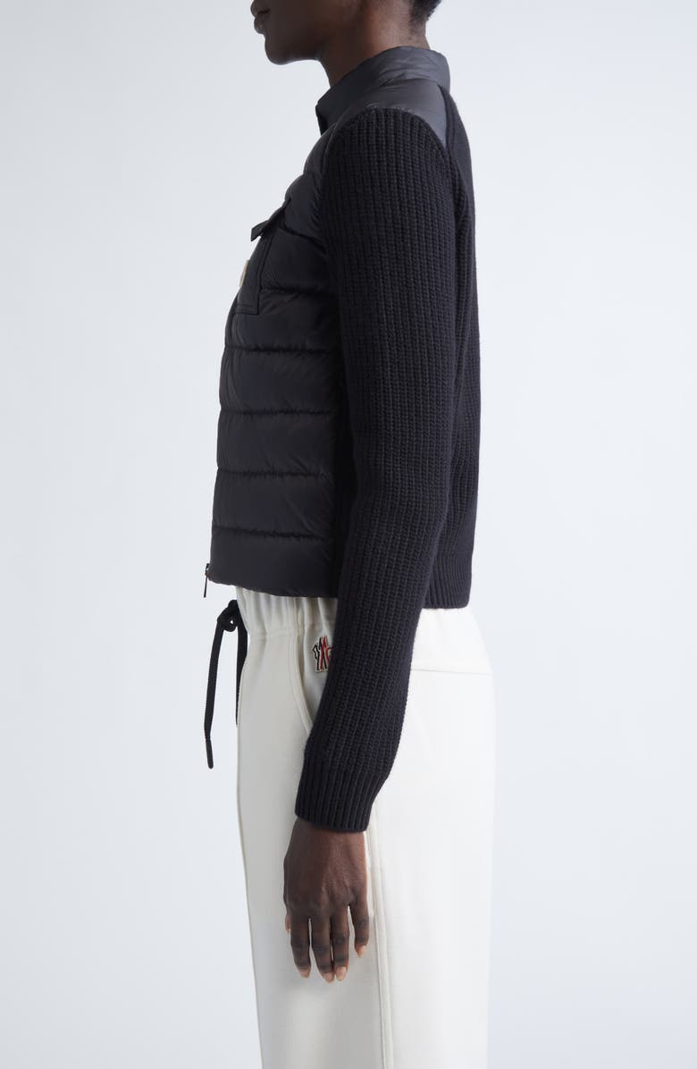 Moncler Purl Stitch Wool & Cashmere & Quilted Down Puffer Cardigan, Alternate, color, Black