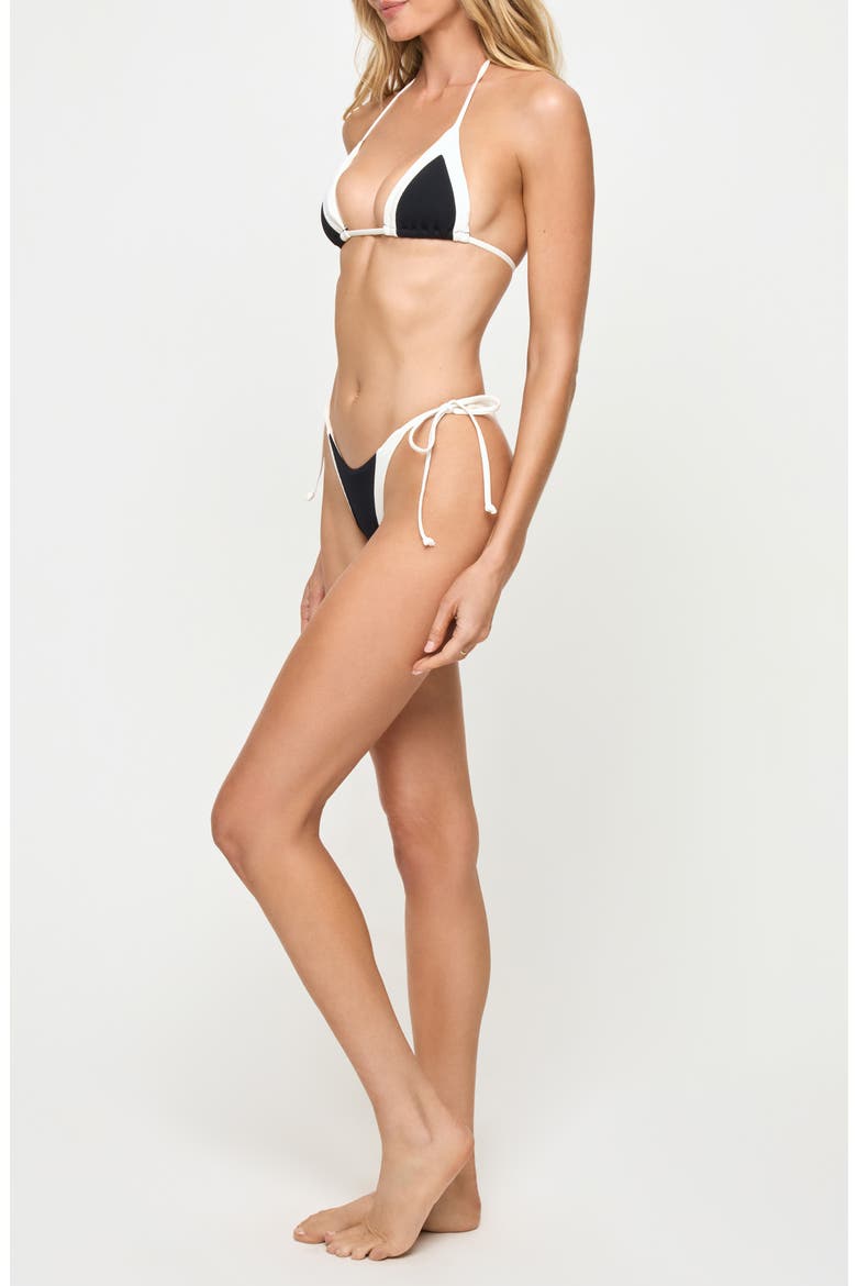 Daria Rib & Jersey Triangle Bikini Top, Alternate, color, BLACK/ CREAM