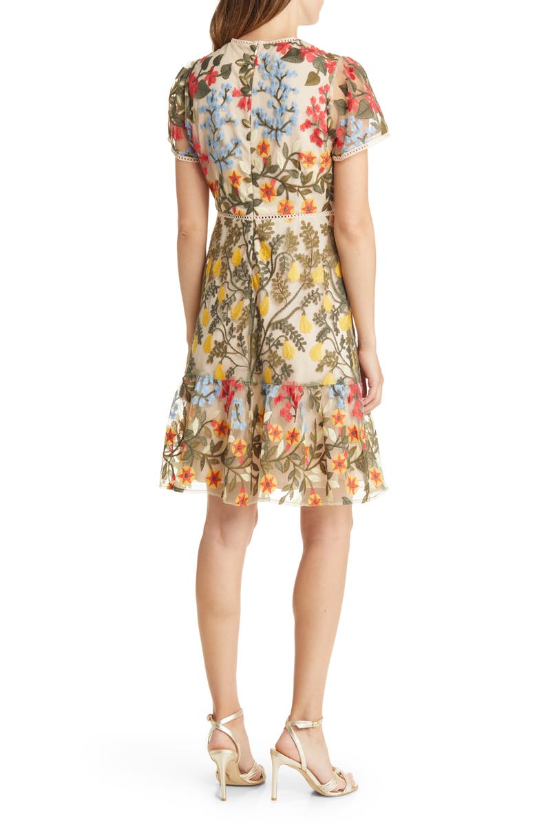 Tahari ASL Embroidered Short Sleeve Dress, Alternate, color, 