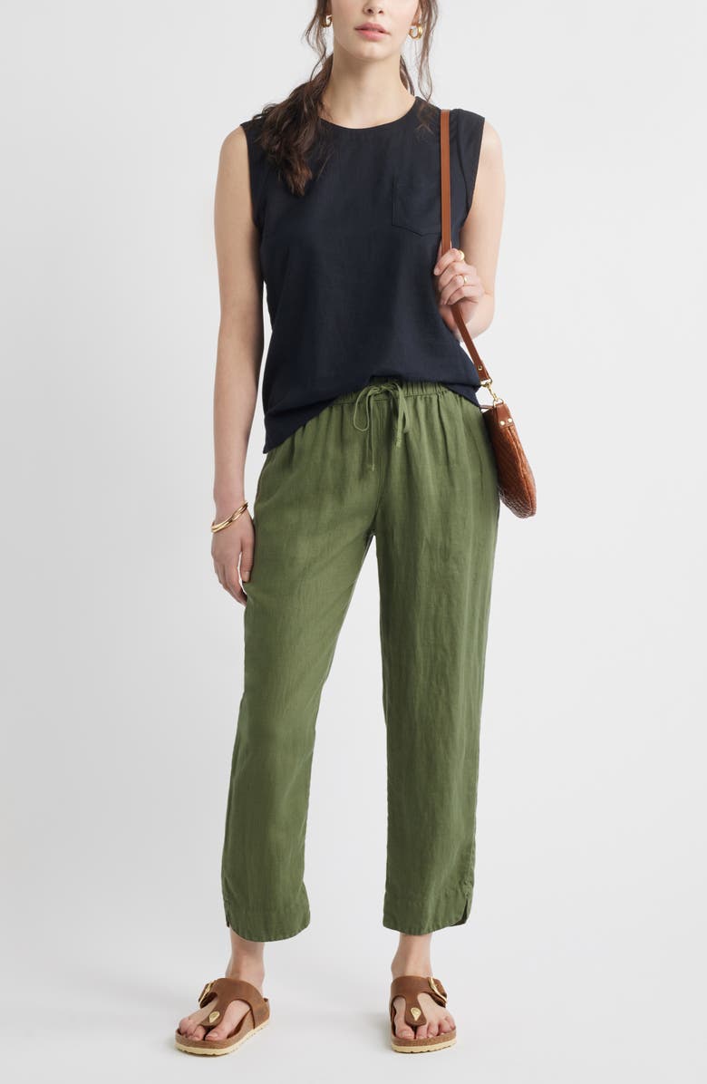 Caslon<sup>®</sup> Cap Sleeve Linen Blend Top, Alternate, color, Black