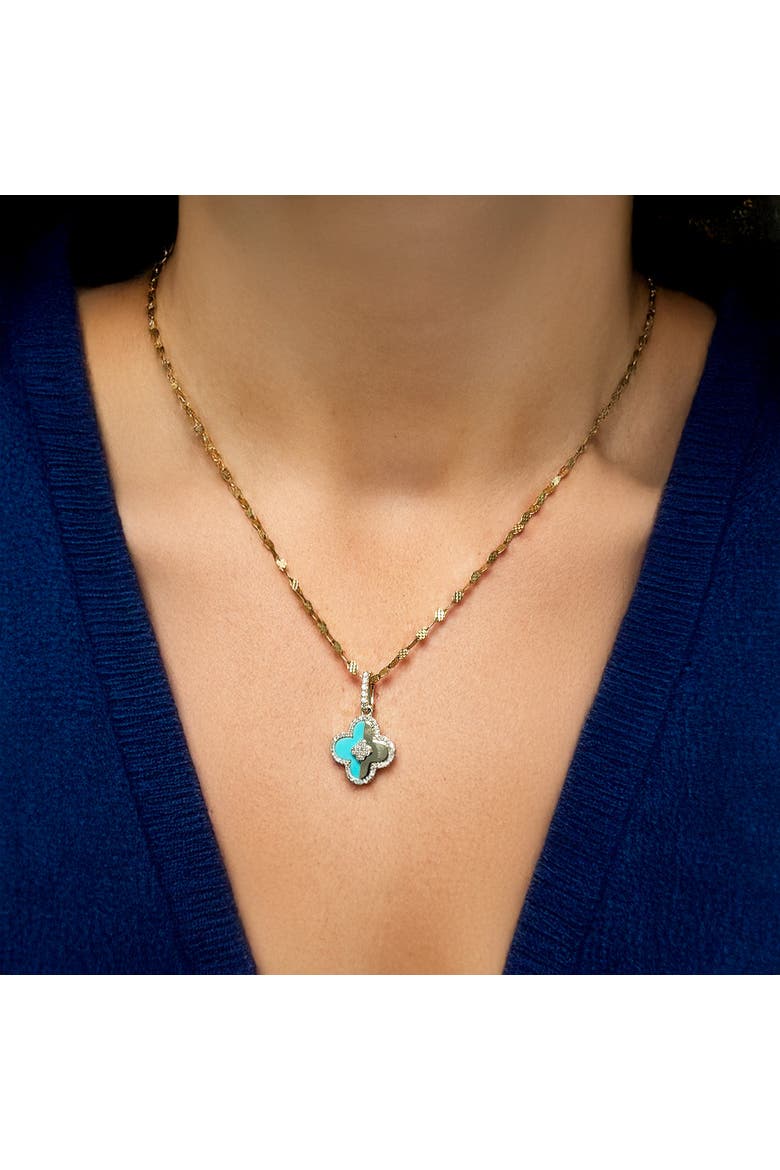 Turquoise and Gold Diamond Clover Charm, Alternate, color, Turquoise