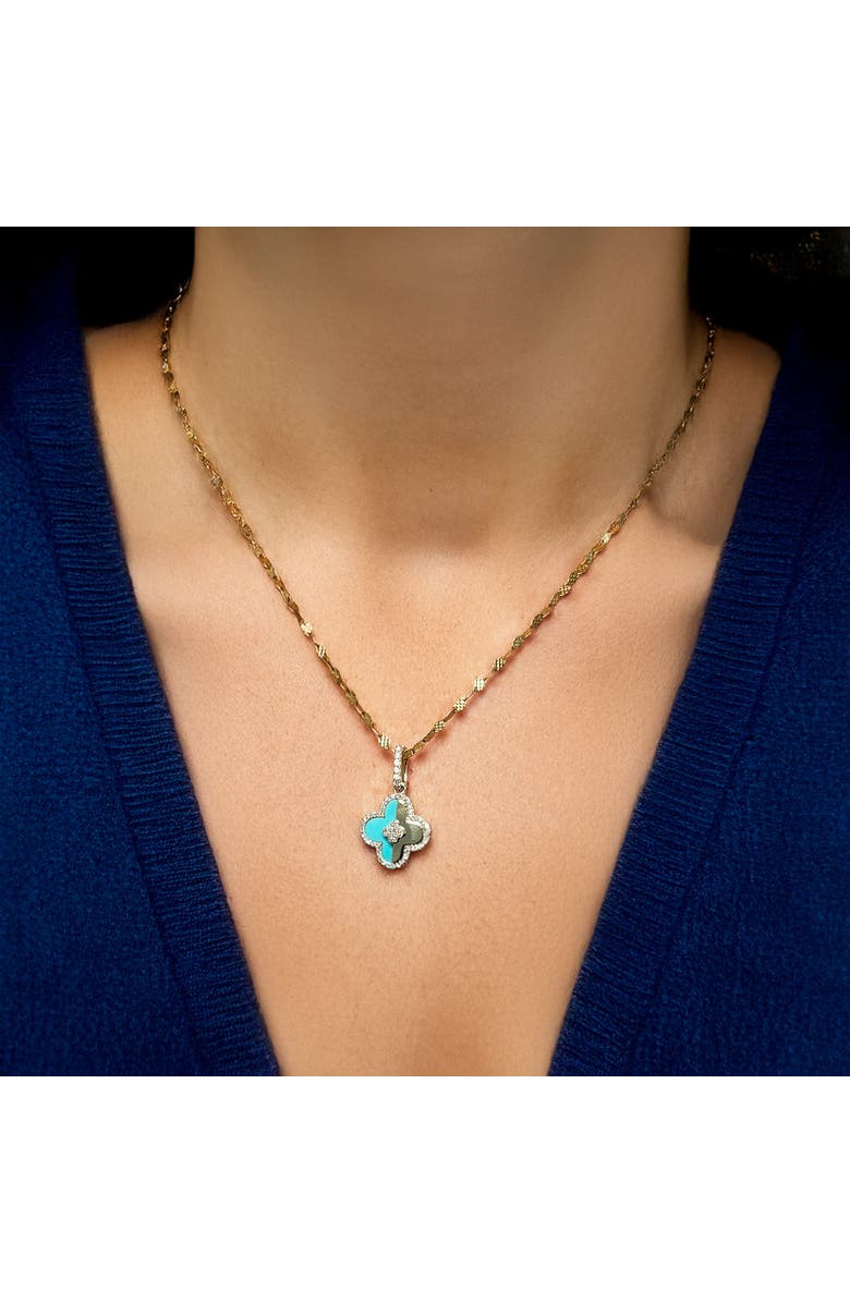 The Lovery Fine Jewelry Turquoise and Gold Diamond Clover Charm, Alternate, color, Turquoise