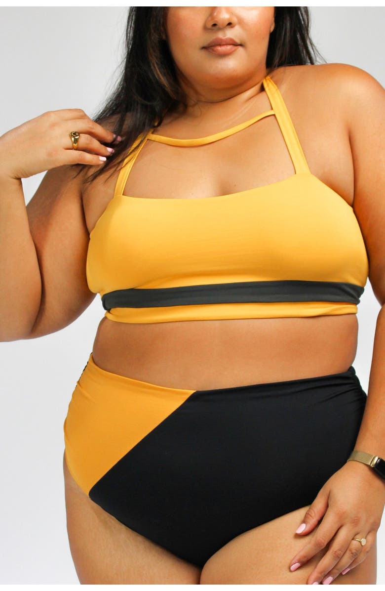 Mary Mercedes Moe Halter Bikini Top, Alternate, color, Mustard Yellow