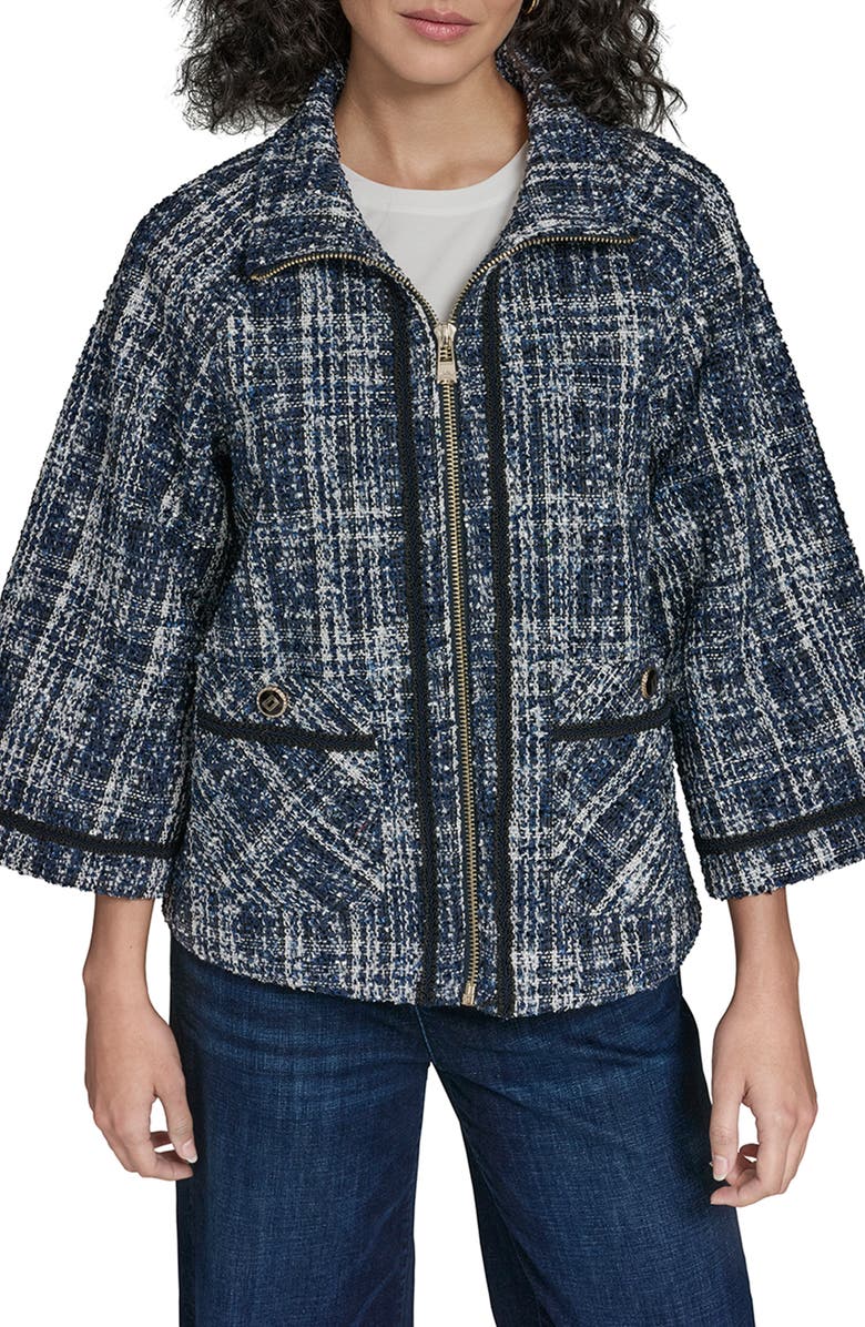 KARL LAGERFELD Tweed Capelet, Alternate, color, Blue Multi