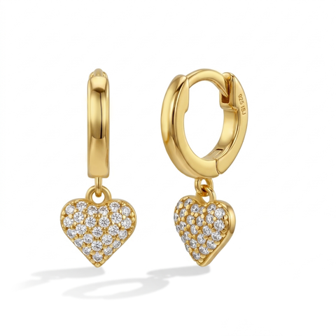 Puffed Cz Heart Plated Hoop Earrings