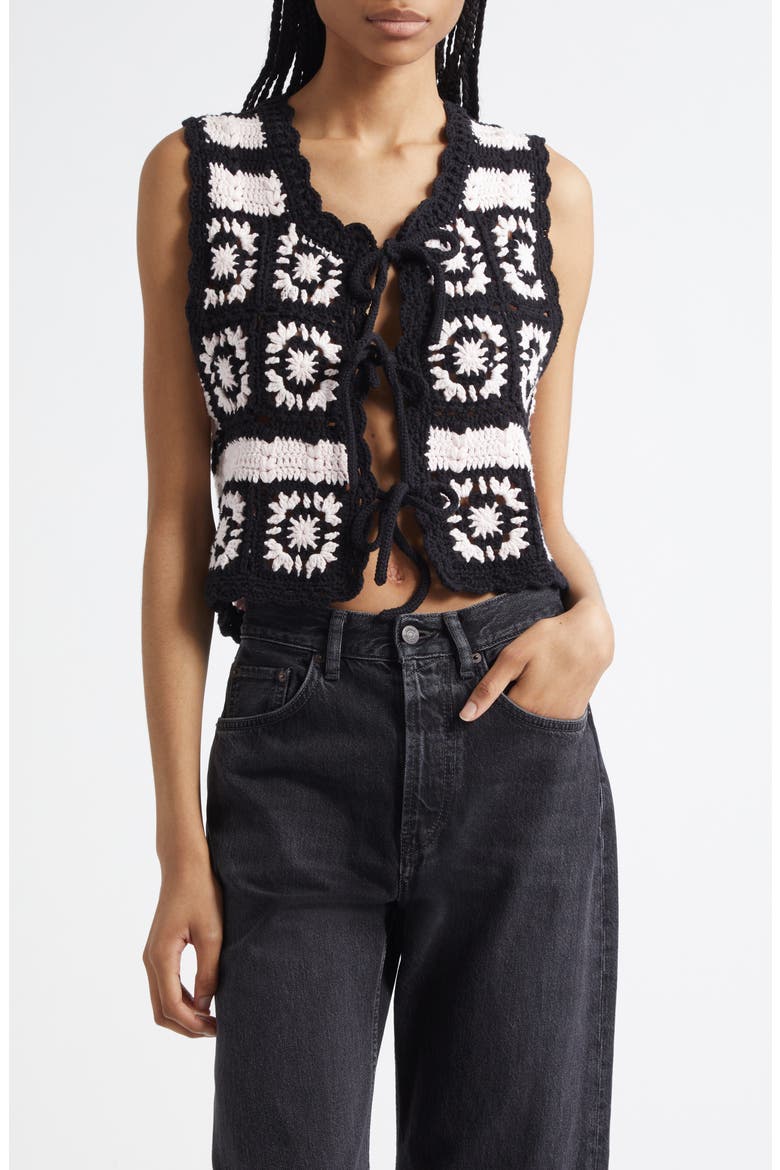 Organic Cotton Crochet Vest, Main, color, PRIMROSE PINK/ BLACK
