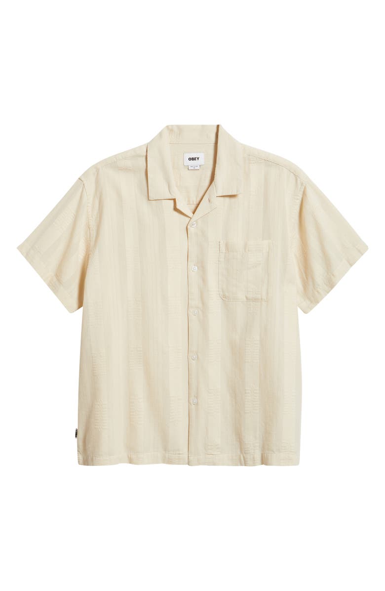 Obey Samuel Texture Stripe Camp Shirt, Alternate, color, Unbleached Multi