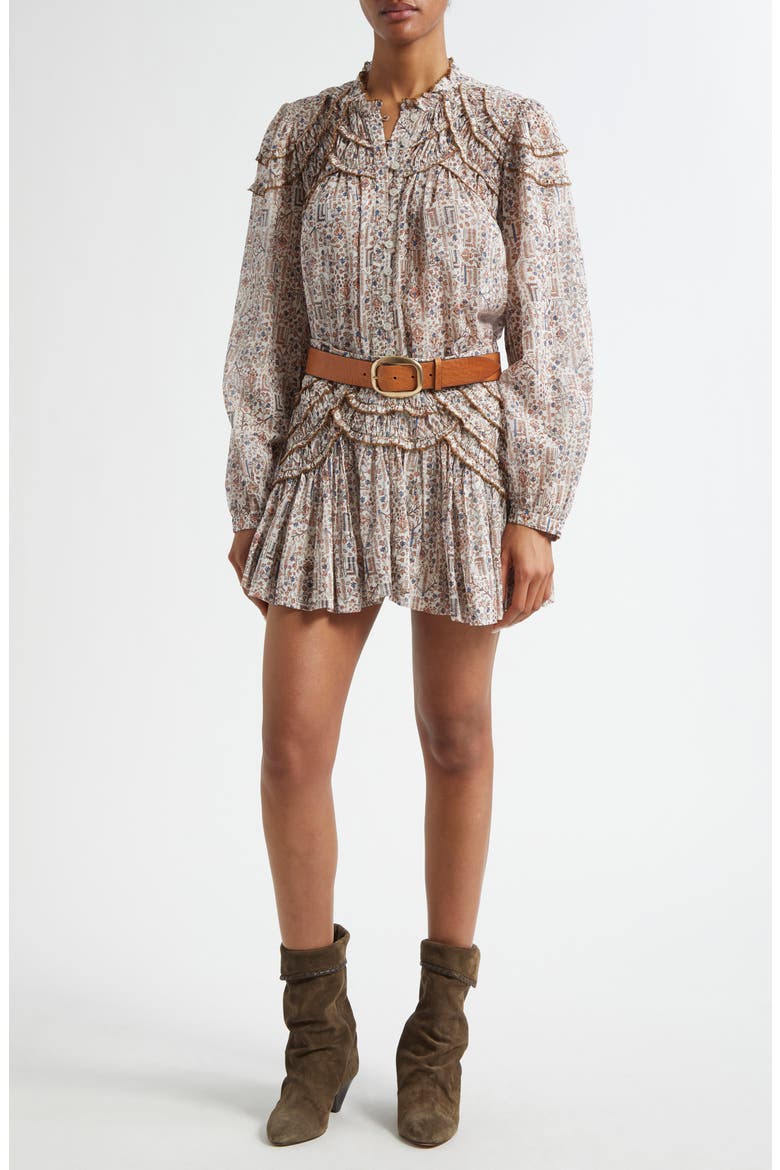 Christa Print Cotton Ruffled Button-Up Shirt, Alternate, color, ECRU