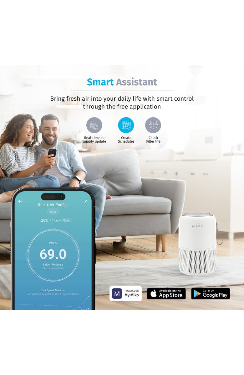 MIKO Smart True HEPA Air Purifier with App Control - Covers up to 770 Sq. Ft., Alternate, color, White