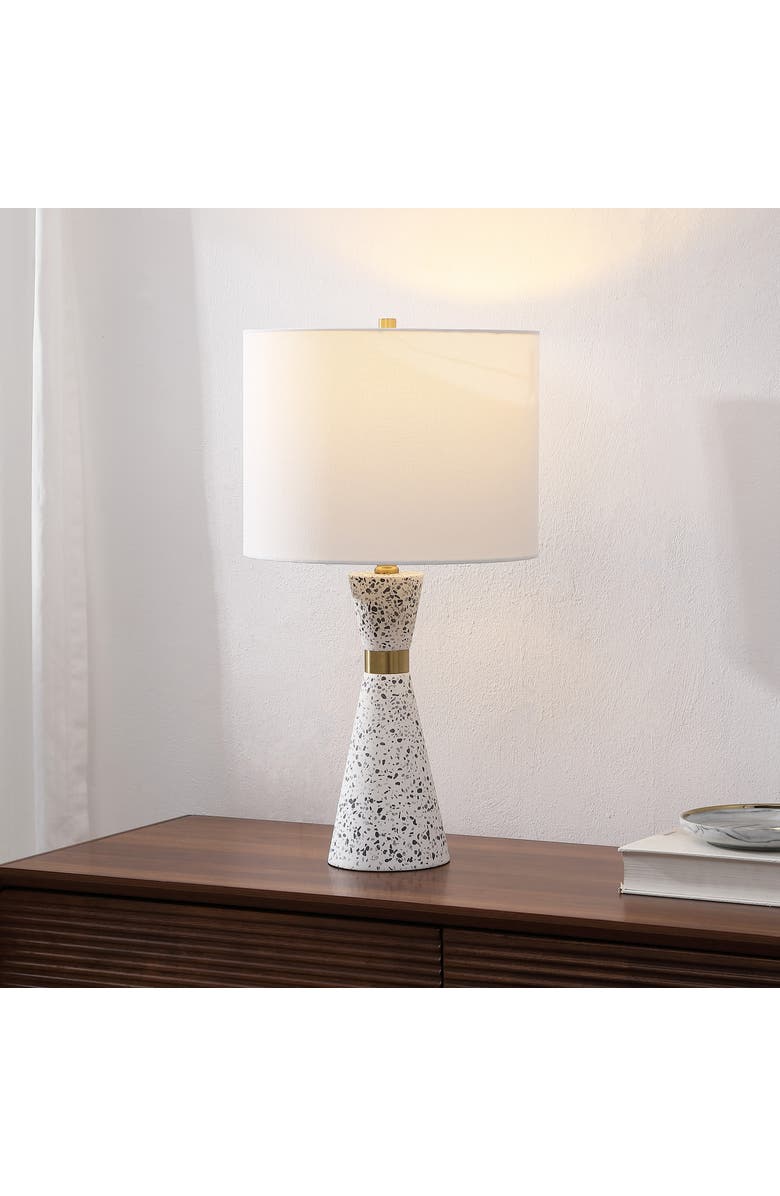 JONATHAN Y Artezza Contemporary Hourglass Terrazzo/Iron LED Table Lamp, Alternate, color, White/Gray Terrazzo