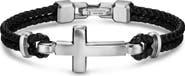David Yurman Streamline Cross Station Bracelet in Black Leather with Sterling Silver, 17mm