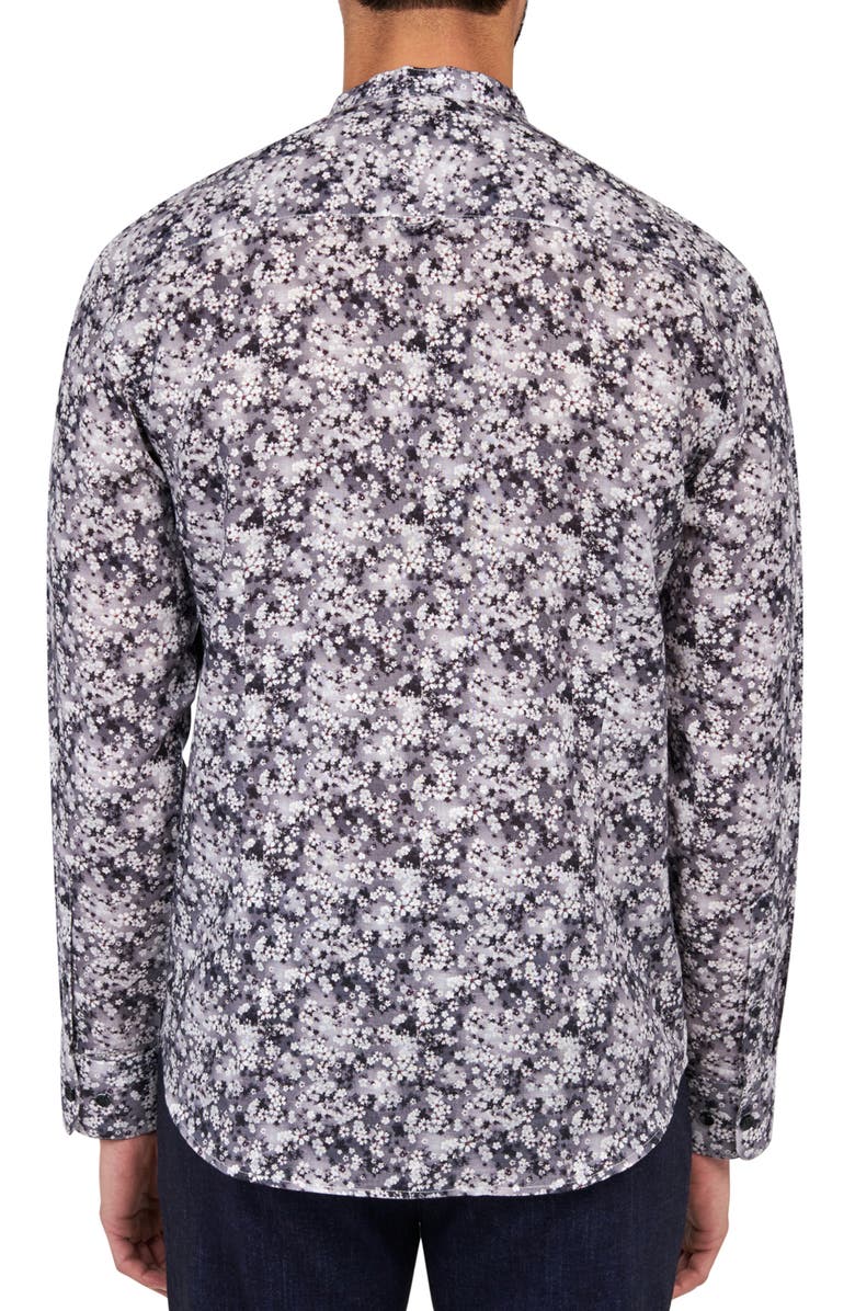 Brooklyn Brigade Slim Fit Cherry Blossom Linen Cotton Banded Collar Long Sleeve Shirt, Alternate, color, Grey