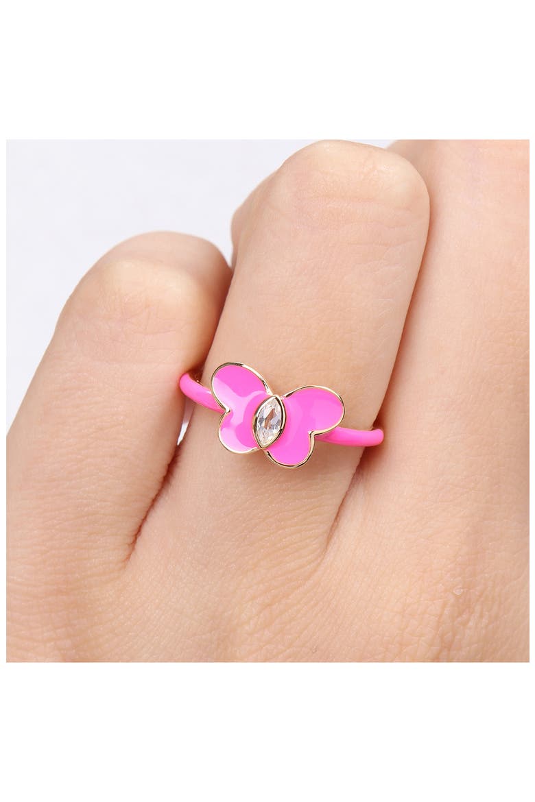 Gold Plated Created White Sapphire Enamel Ring, Alternate, color, PINK