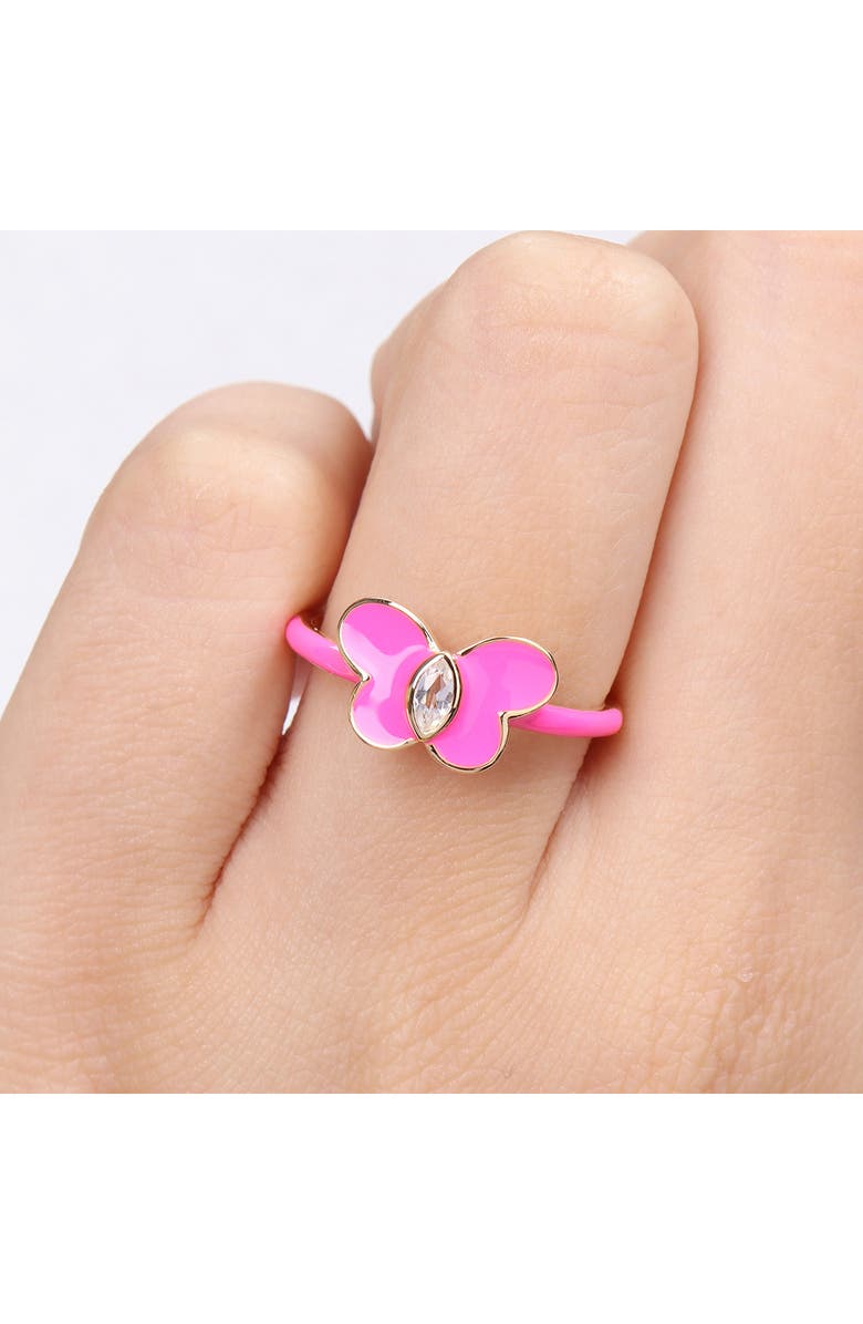 DELMAR Gold Plated Created White Sapphire Enamel Ring, Alternate, color, Pink