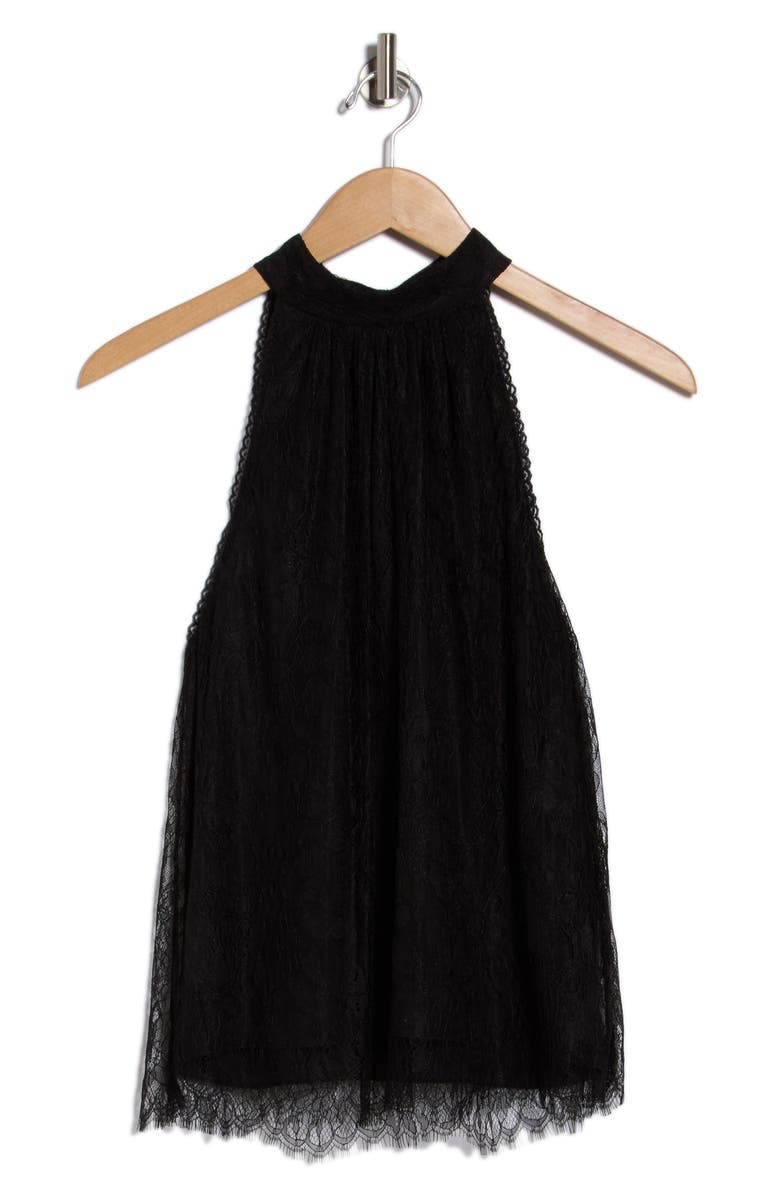 Alice + Olivia Maris Halter Neck Lace Tank, Alternate, color, Black