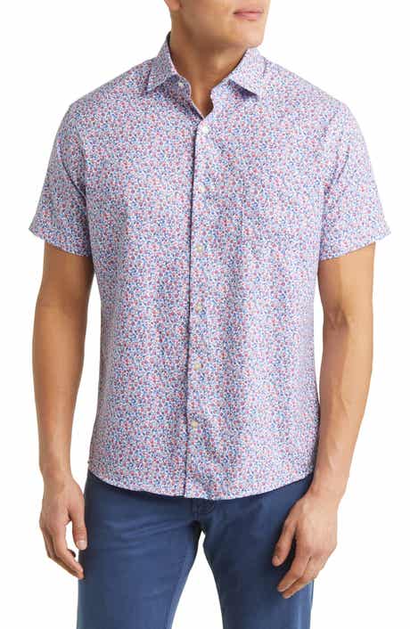 Dazed and Transfused Print Performance Poplin Short Sleeve Button-Up Shirt