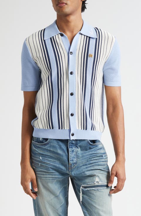 Script Logo Embroidered Stripe Short Sleeve Cardigan