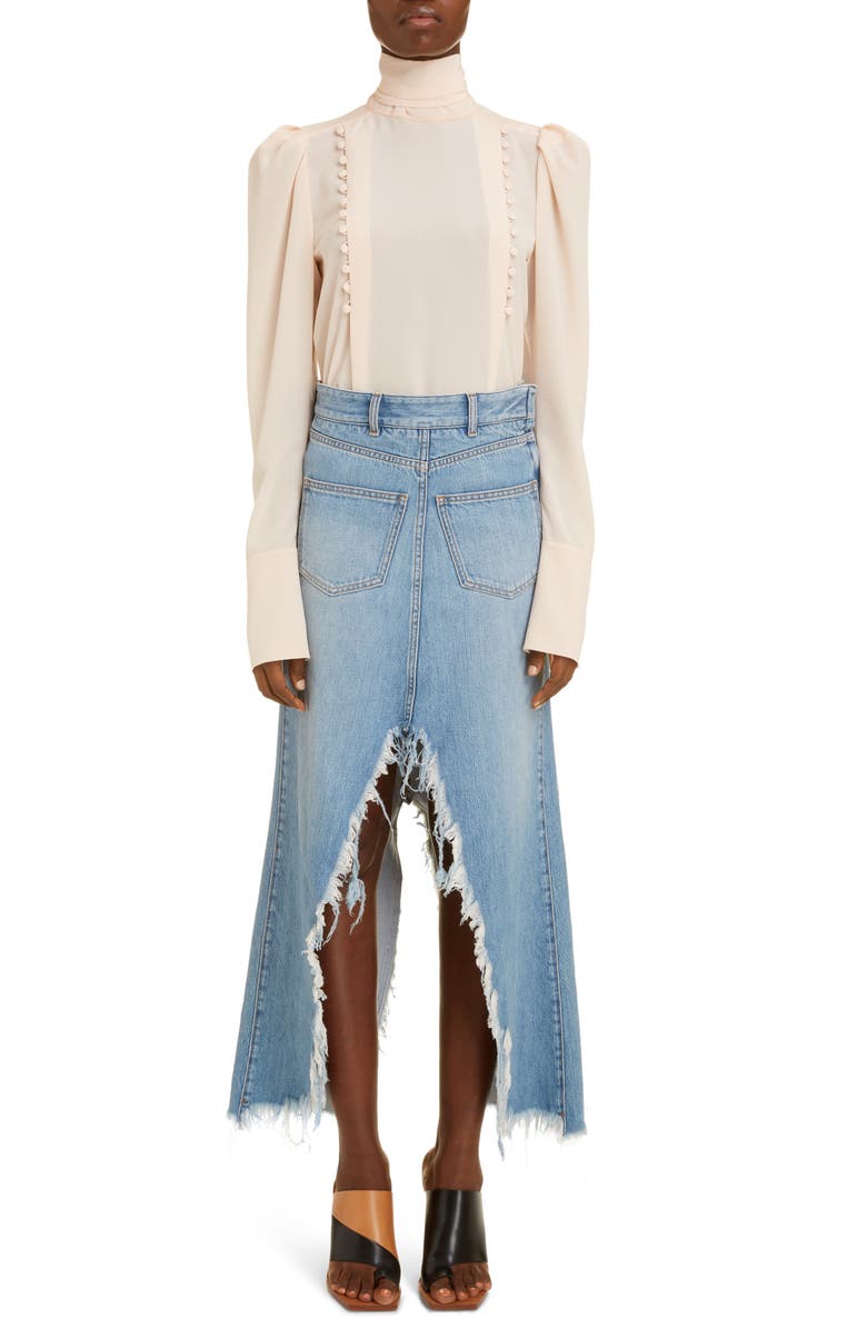 Givenchy Raw Hem Denim Midi Skirt, Alternate, color,