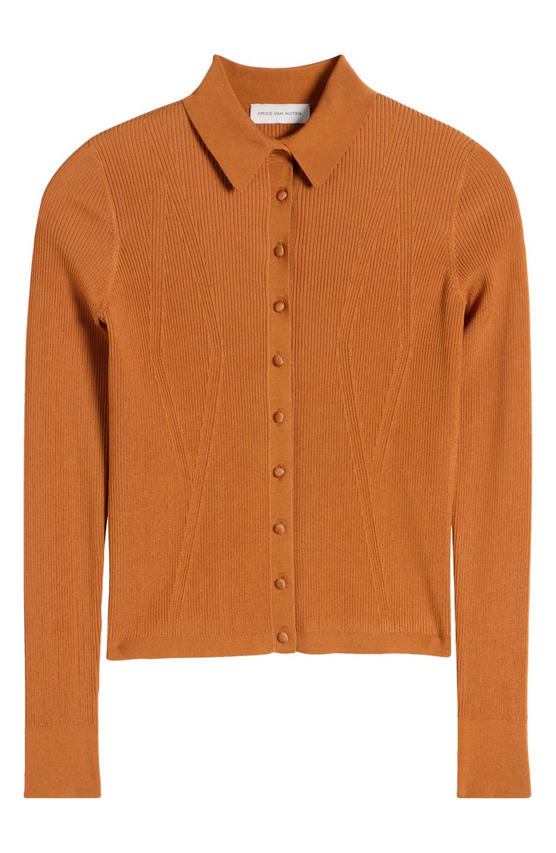 Dries Van Noten Tielt Ribbed Cardigan, Alternate, color, Rust
