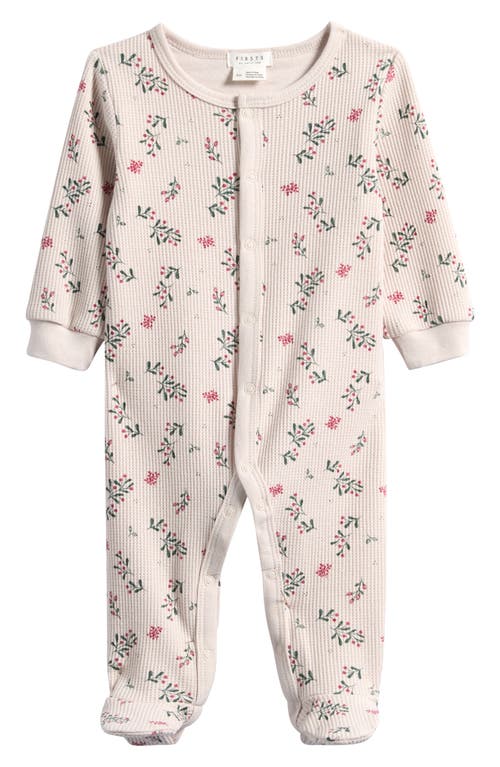 FIRSTS by Petit Lem Winterberry Holly Thermal Footie in Beige 