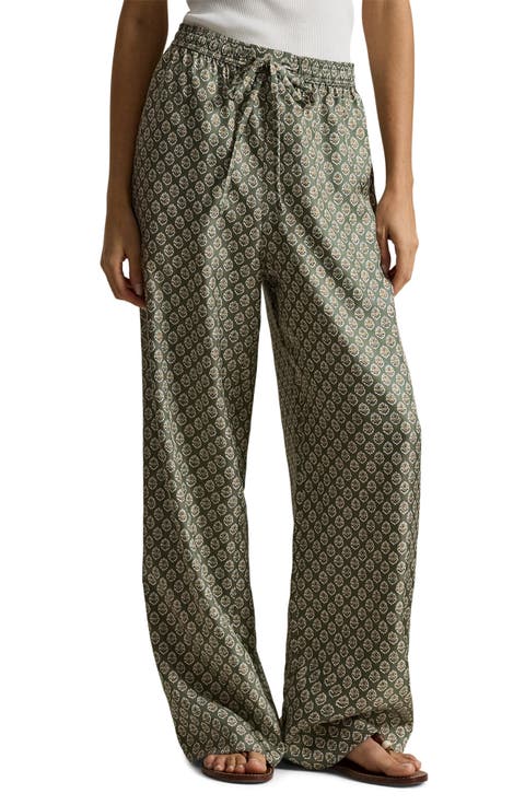 Print Wide Leg Silk Pants