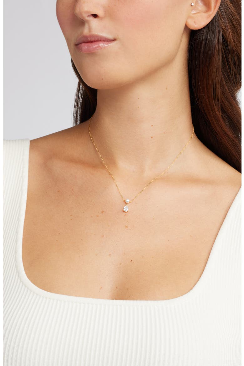 Faux Pearl & Cubic Zirconia Pendant Necklace, Alternate, color, FAUX PEARL/ 14K GOLD PLATED