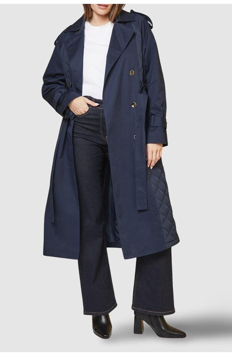 Wallis Padded Belted Trench Coat, Alternate, color, Navy