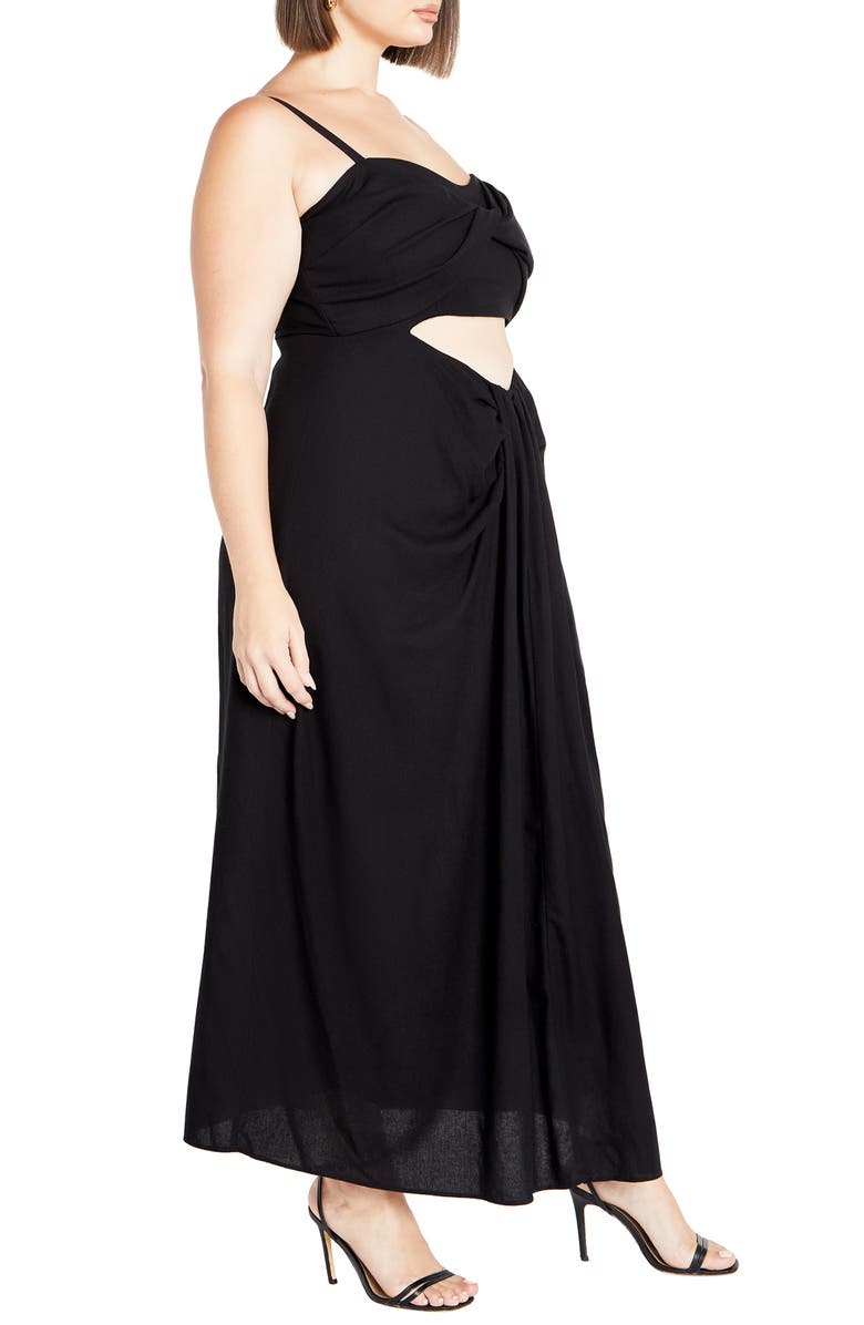 City Chic April Cutout Draped Maxi Dress, Alternate, color, Black