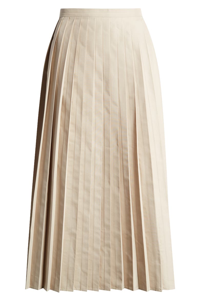Pleated Poplin Midi Skirt, Main, color, SOLID MEDIUM BEIGE