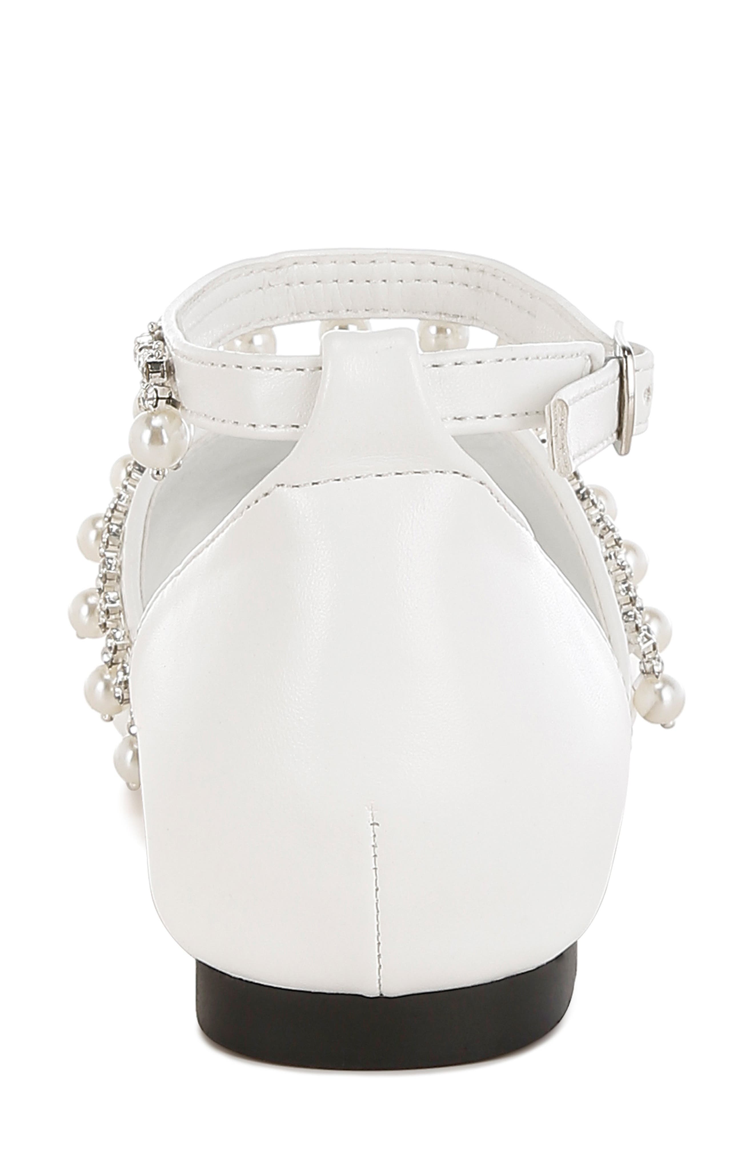 Rag & Co Aouva Rhinestone & Faux Pearl Almond Toe Flat, Alternate, color, White