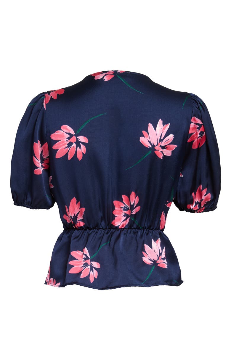 All in Favor Lace Trim Floral Satin Top, Alternate, color,