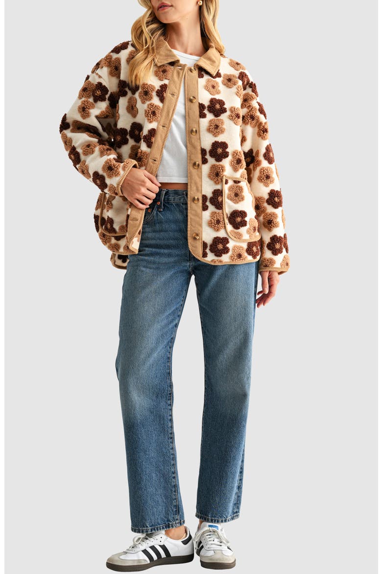 Floral High Pile Fleece Jacket, Alternate, color, NEUTRAL BROWN