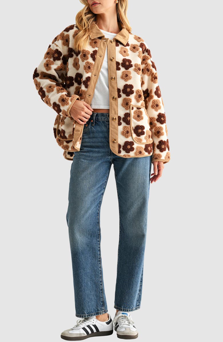 All in Favor Floral High Pile Fleece Jacket, Alternate, color, Neutral Brown