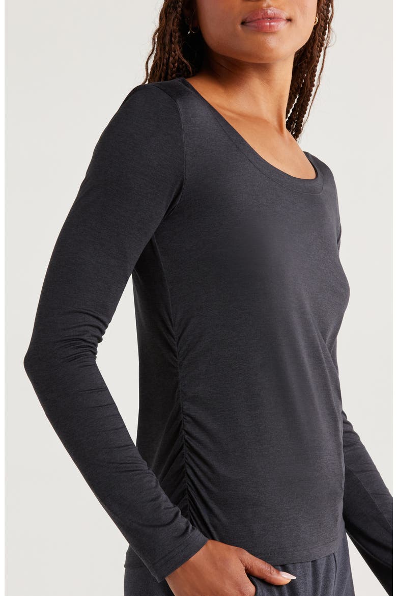 Restore Soft Lite Ruched Long Sleeve T-Shirt, Alternate, color, BLACK