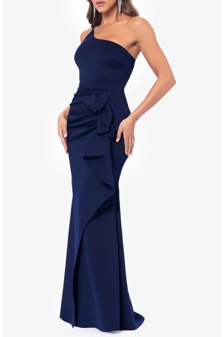 Ruffle One-Shoulder Scuba Knit Gown, Alternate, color, MIDNIGHT