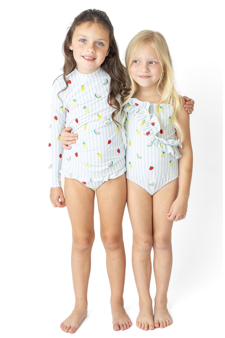Kids' Embroidered Long Sleeve UPF 50+ Two-Piece Rashguard Swimsuit, Alternate, color, BLUE