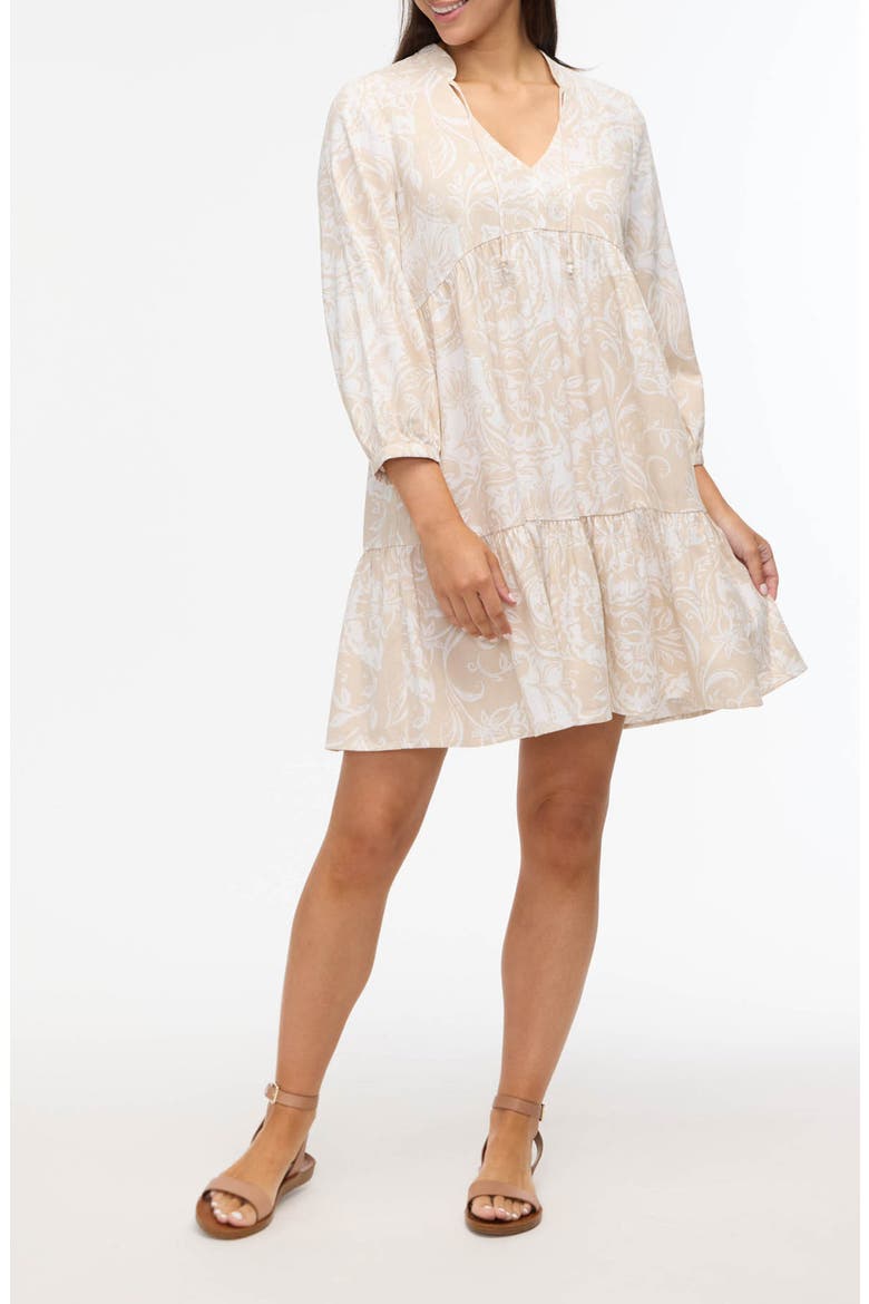 Floral Tiered Babydoll Dress, Alternate, color, BEIGE BATIK FLORAL