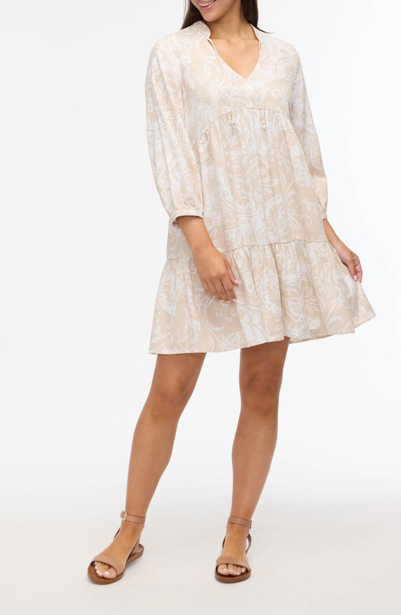 Ellen Tracy Floral Tiered Babydoll Dress, Alternate, color, Beige Batik Floral