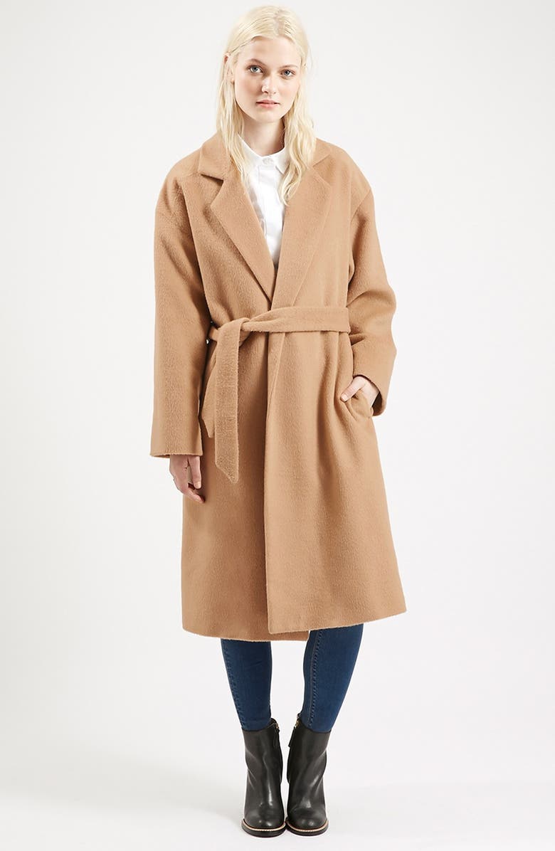 Topshop Long Belted Coat, Main, color, 