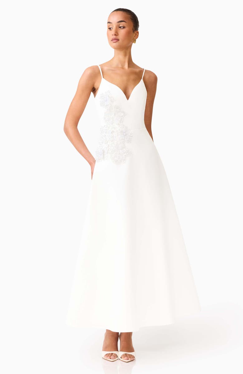 Elliatt Stella Floral Embellished A-Line Gown, Alternate, color, White