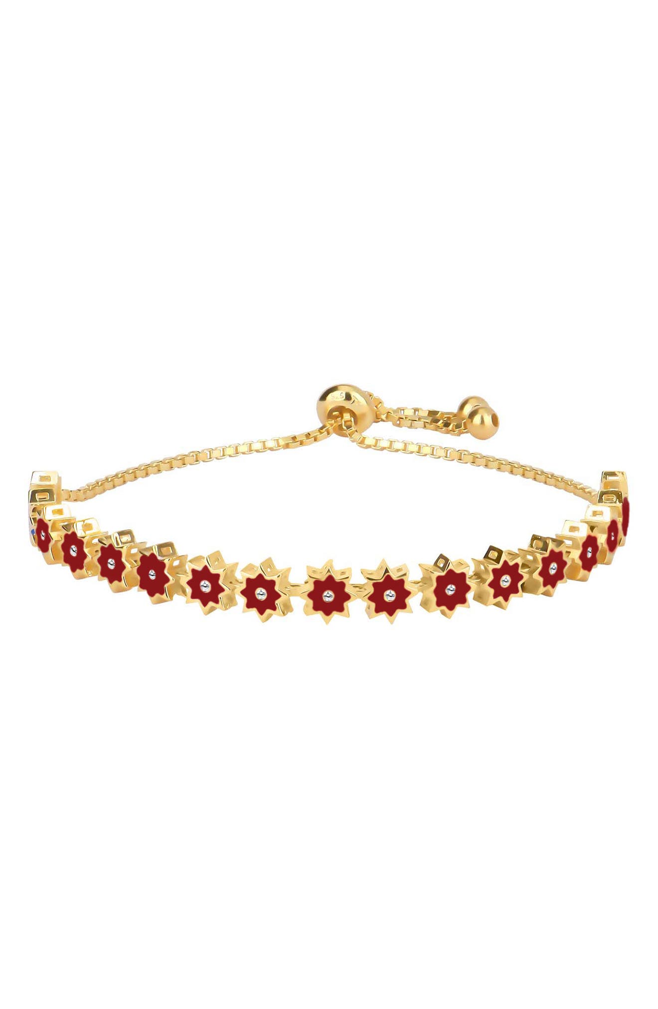 GABI RIELLE 14K Gold Plated Sterling Silver & Enamel Crystal Red Star Pull Cord Bracelet