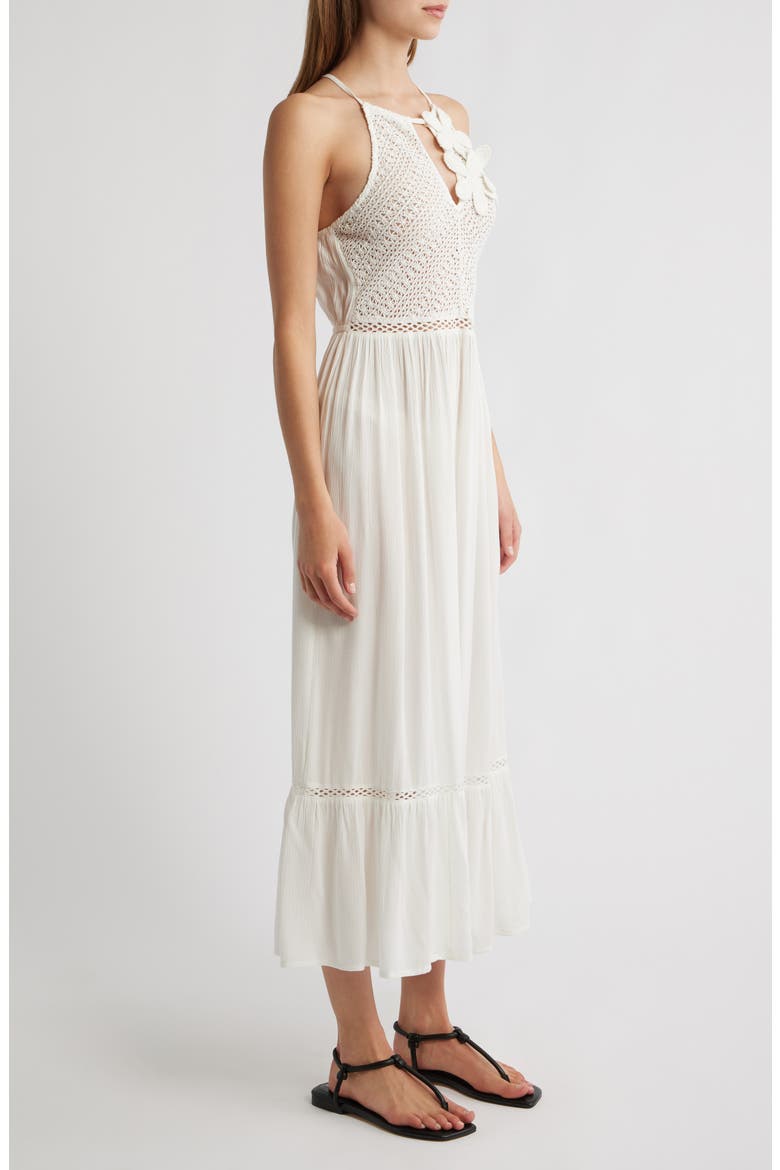 Crochet Ruffle Hem Maxi Dress, Alternate, color, WHITE