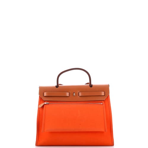 Pre-owned Hermes  Hermes Herbag Zip Leather And Toile 31 In Neutral