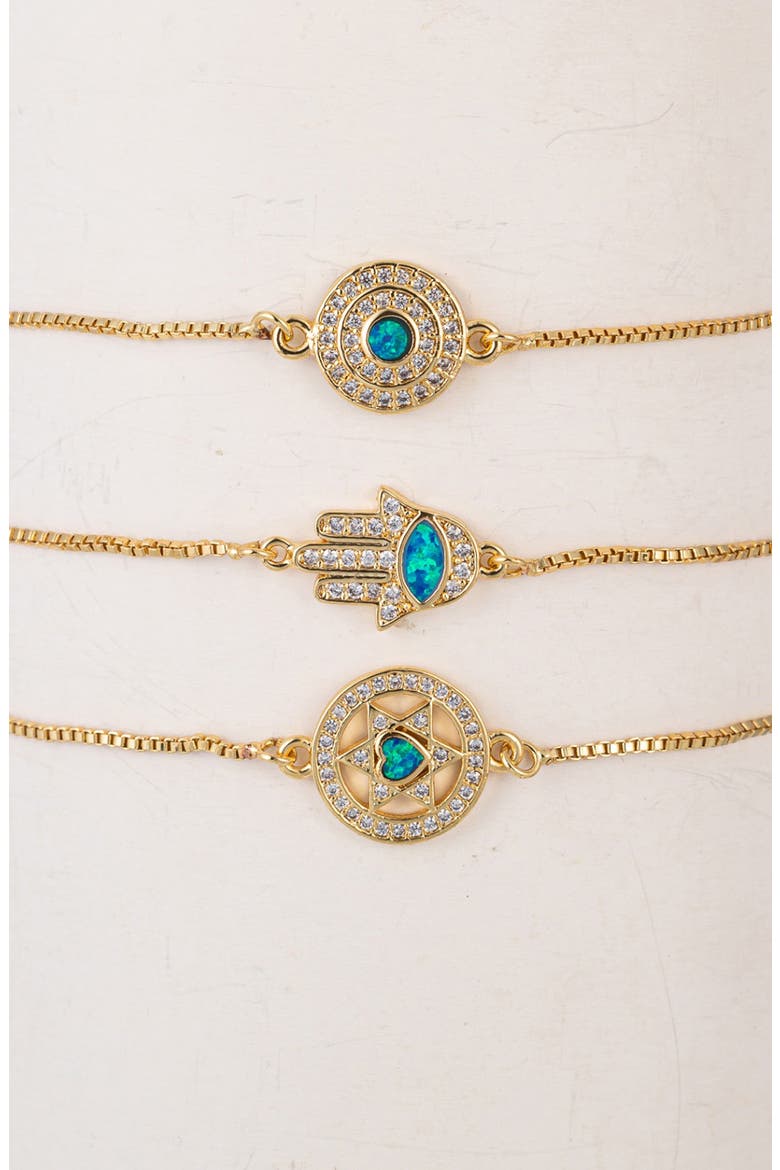 Set of 3 Opal Evil Eye Hamsa Bolo Bracelets, Alternate, color, GOLD