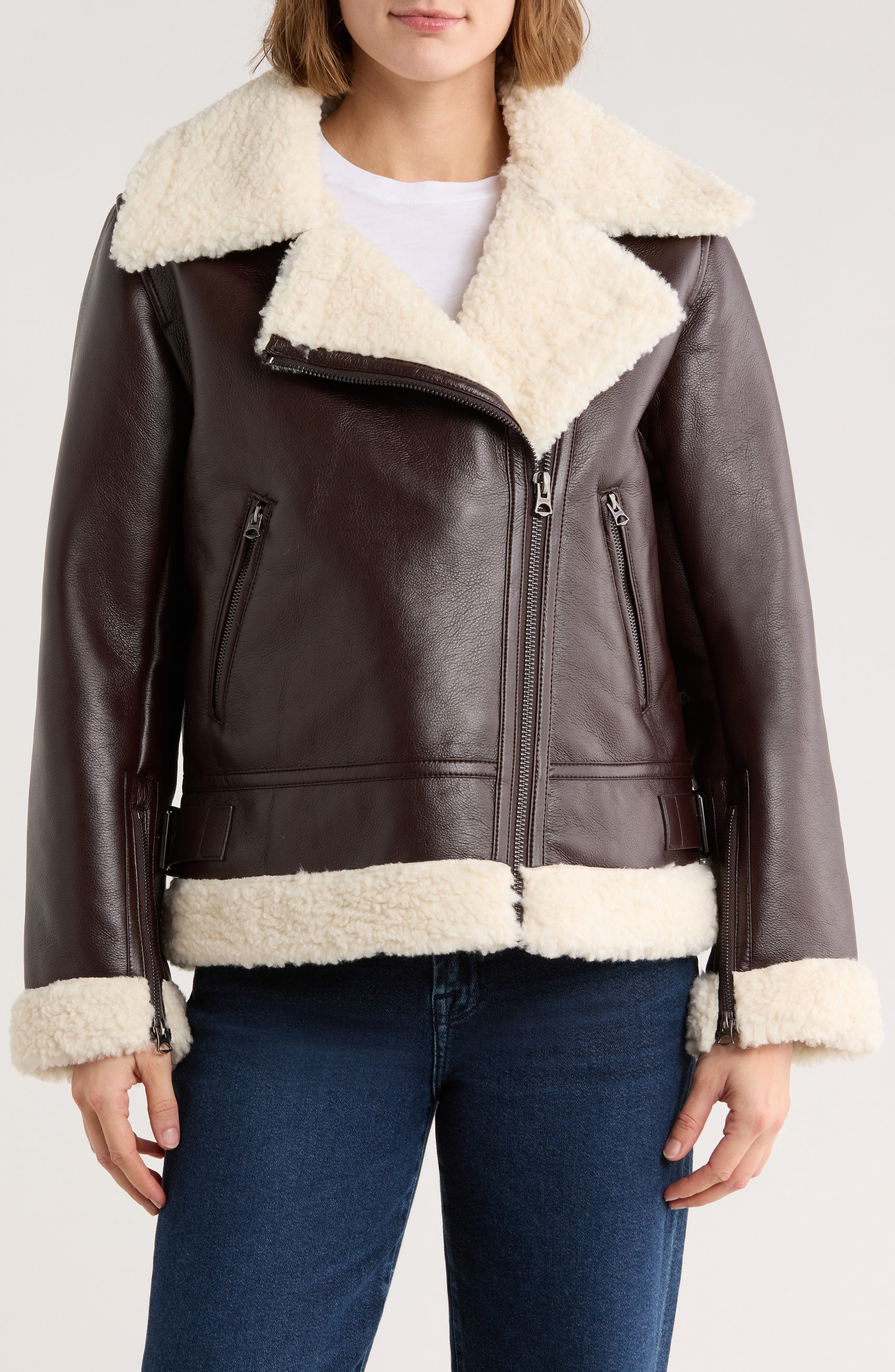 Hudson Jeans Faux Shearling & Faux Leather Moto Jacket