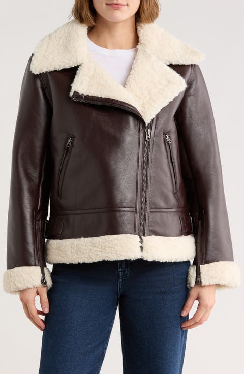Faux Shearling & Faux Leather Moto Jacket