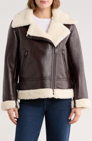 Hudson Jeans Faux Shearling & Faux Leather Moto Jacket