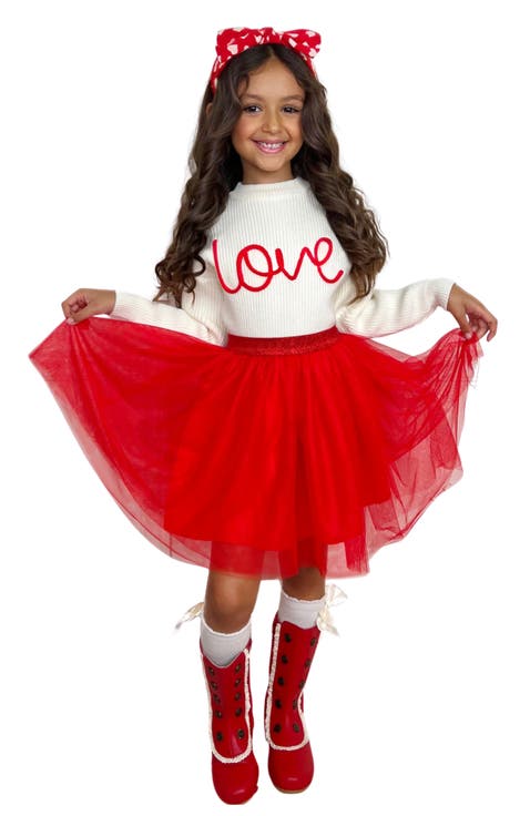 Girls Embroidered Love Sweater and Tutu Skirt Set (Toddler, Little Kid & Big Kid)
